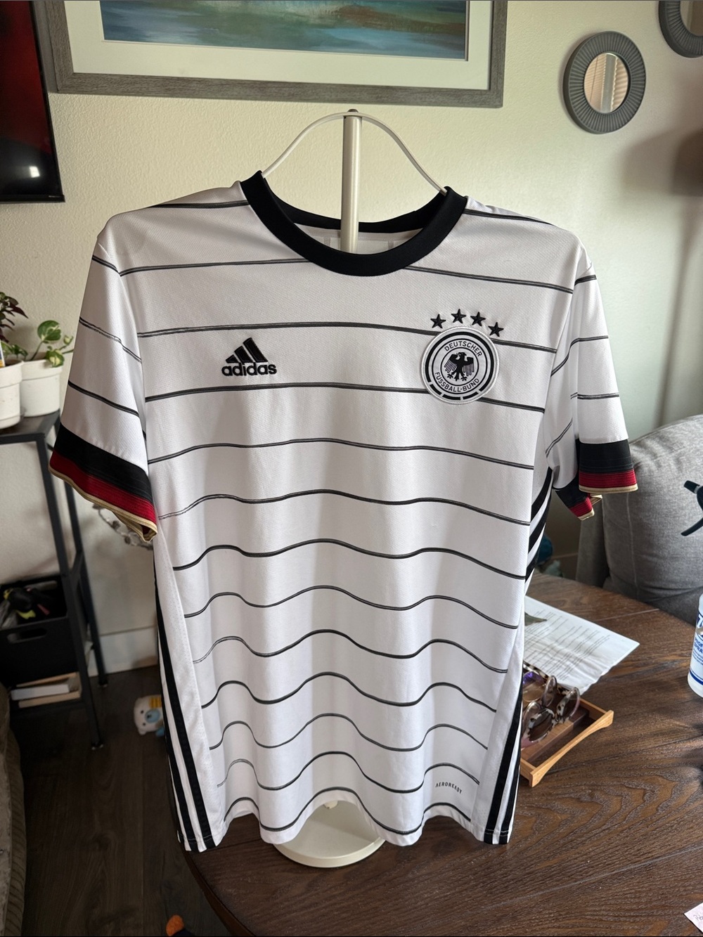 adidas White & Black Germany Football Jersey with Red Accent